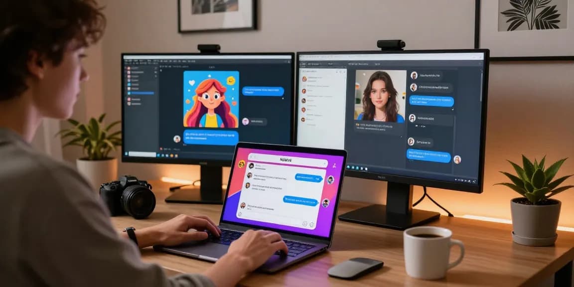 Immersive nsfw ai chat experience in a cozy home workspace, showcasing vibrant character interactions.
