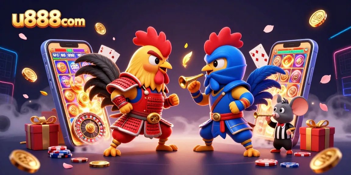 Engage in the action at u888com with dynamic fighting roosters, vibrant slot games, and thrilling casino elements.
