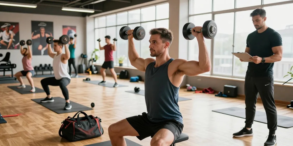 Prime Pharma Steroïden Winkel met een bodybuilder die traint in de sportschool, met halters en motiverende omgeving.