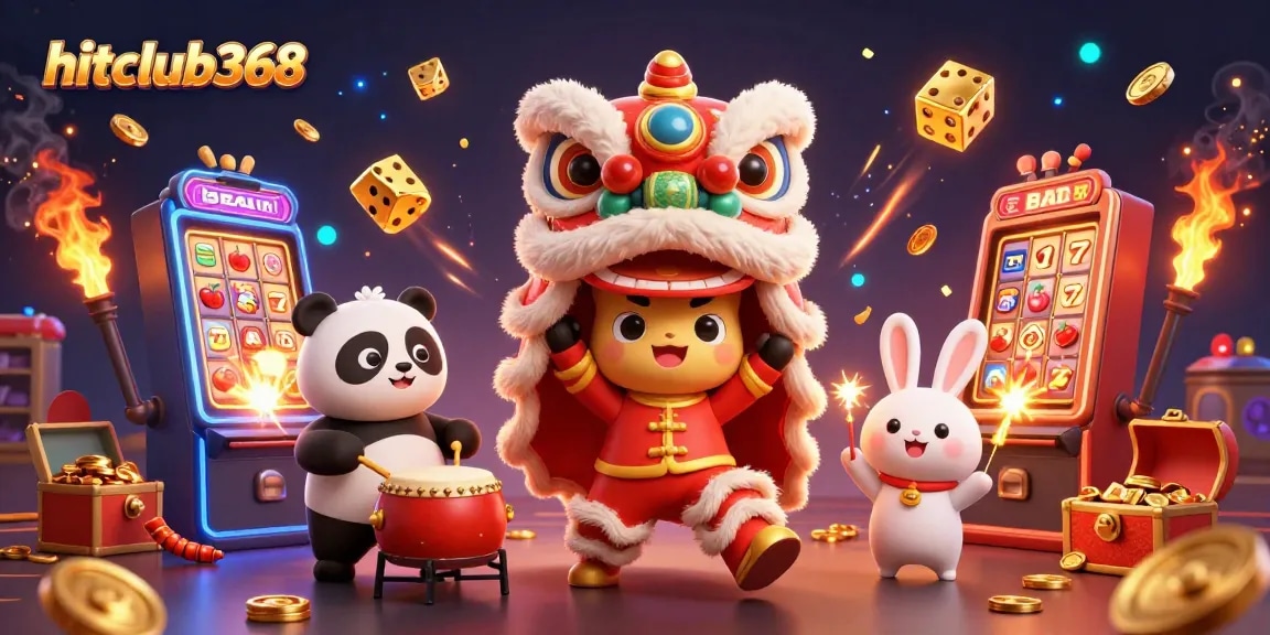 Experience thrilling jackpots with hitclub368's vibrant online casino scene featuring dynamic characters and symbols.