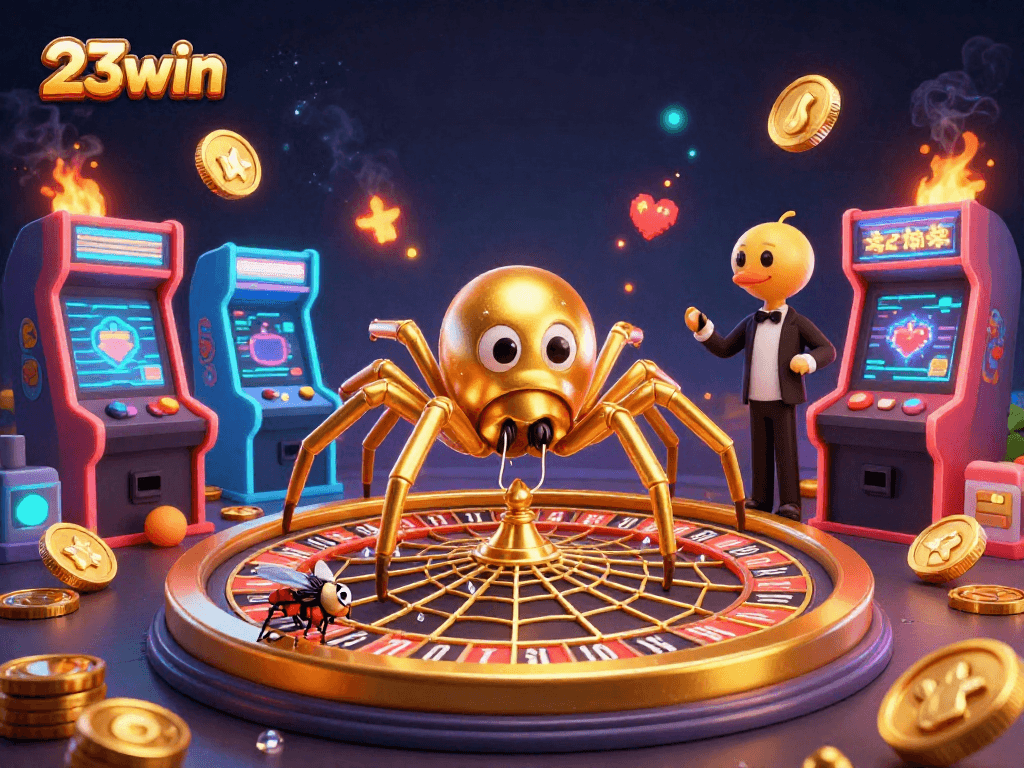 Experience the thrill of betting at 23win with an engaging golden spider roulette scene.