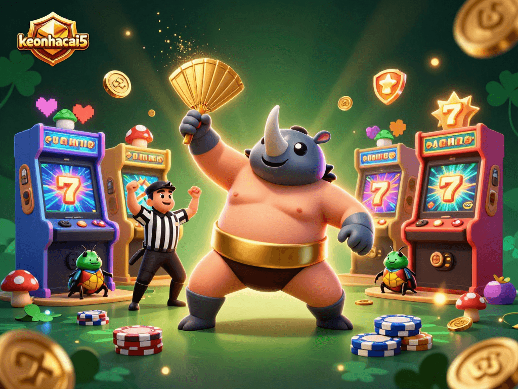 Experience winning moments as keonhacai5 champions in a vibrant casino scene with exciting game elements.