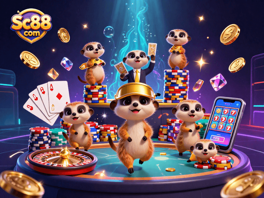 Experience thrilling gameplay at Sc88 com with meerkats managing a lively casino atmosphere