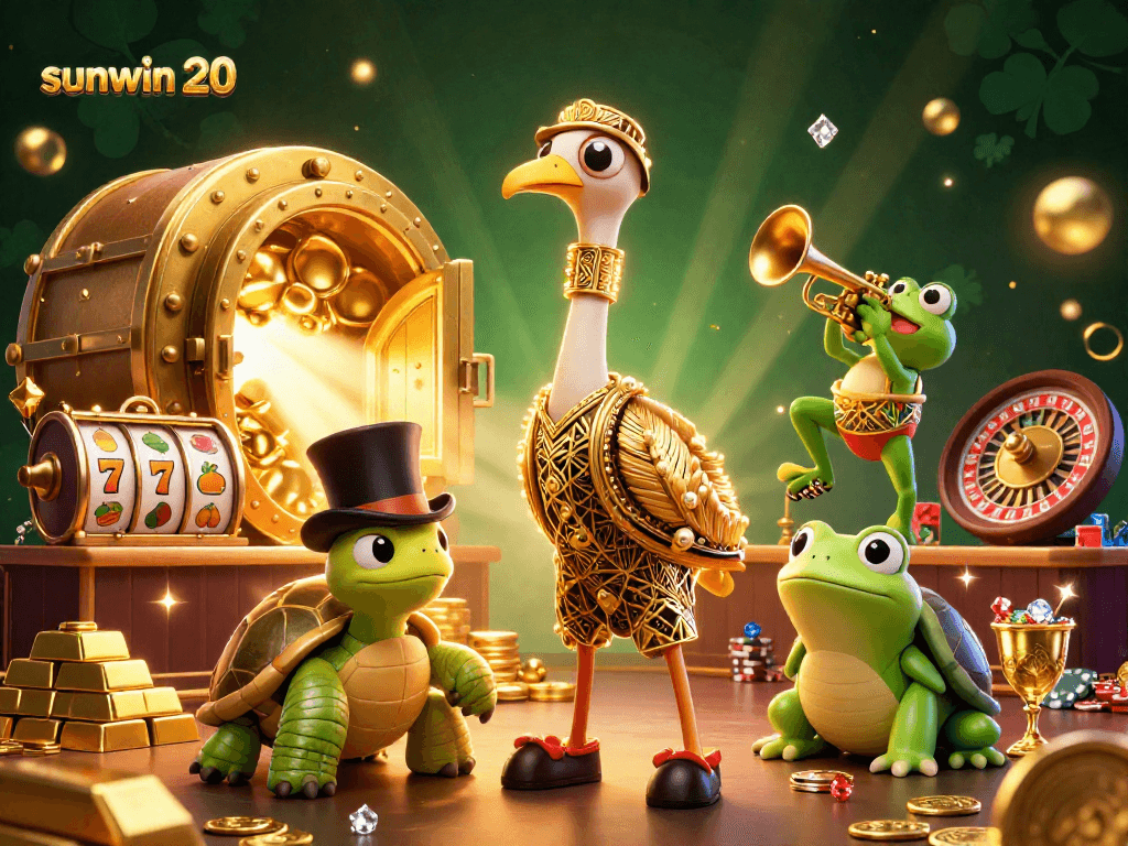 Gamify your fortunes with sunwin 20 in a vibrant 3D casino illustration filled with excitement.