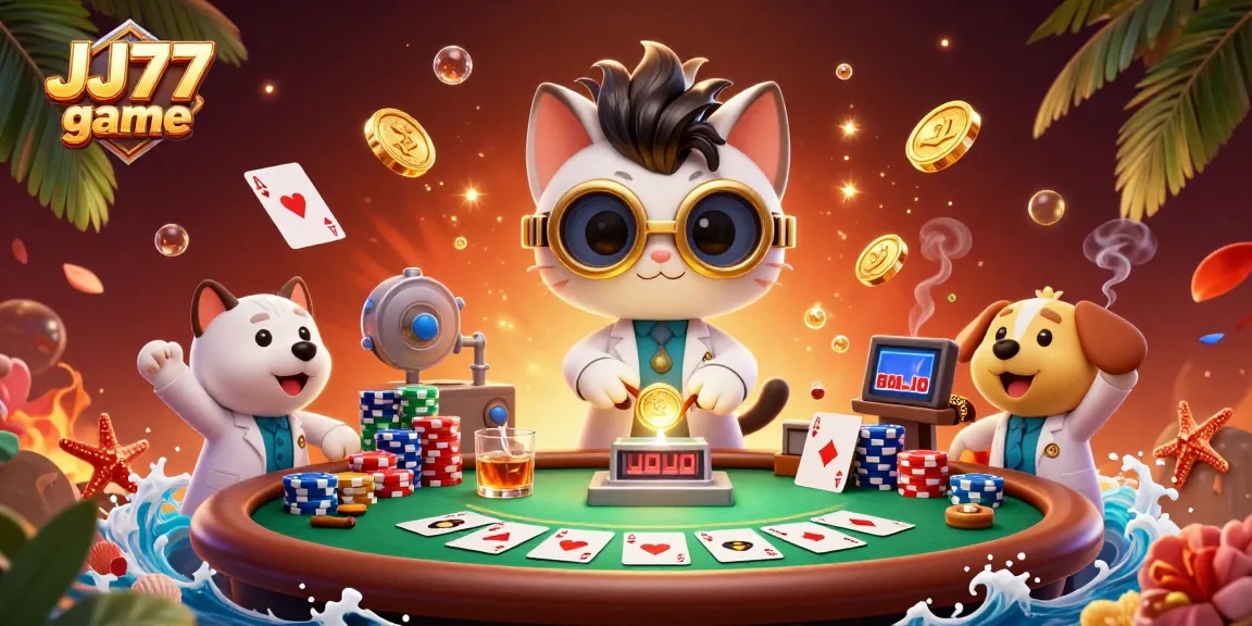 Experience the thrilling JJ77 game with a colorful 3D cartoon scene of fun and excitement!