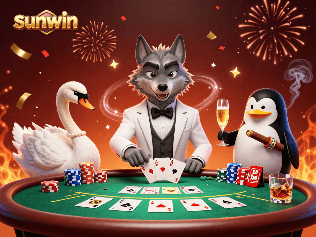 Engage with the excitement of sunwin as the debonair wolf plays baccarat alongside elegant companions.