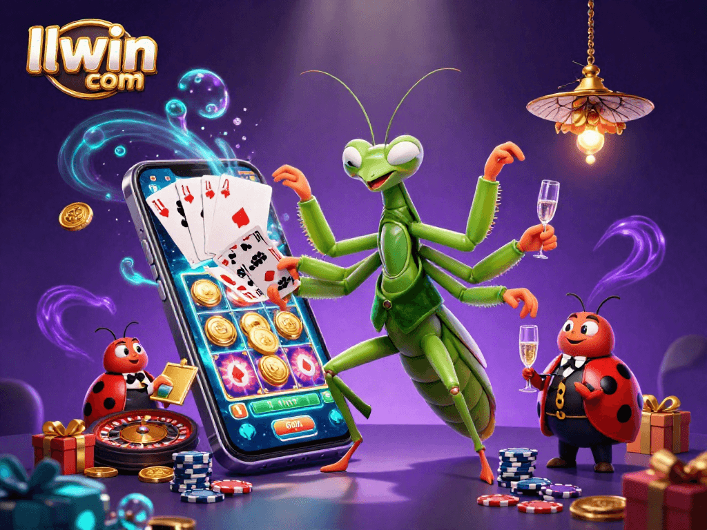 Engage in thrilling casino action with llwin com featuring a vibrant 3D scene of card games, roulette, and playful characters.