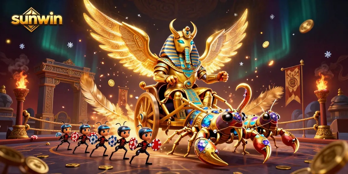Experience thrilling action at sunwin with a vibrant illustration of pharaoh-themed casino excitement.