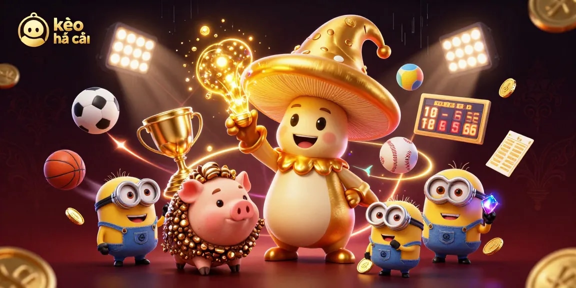 Experience kèo nhà cái magic with golden treasures, sports elements, and vibrant fantasy!