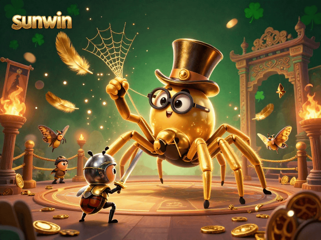 Experience the thrill of sunwin with a colorful 3D casino scene featuring unique characters and golden rewards.