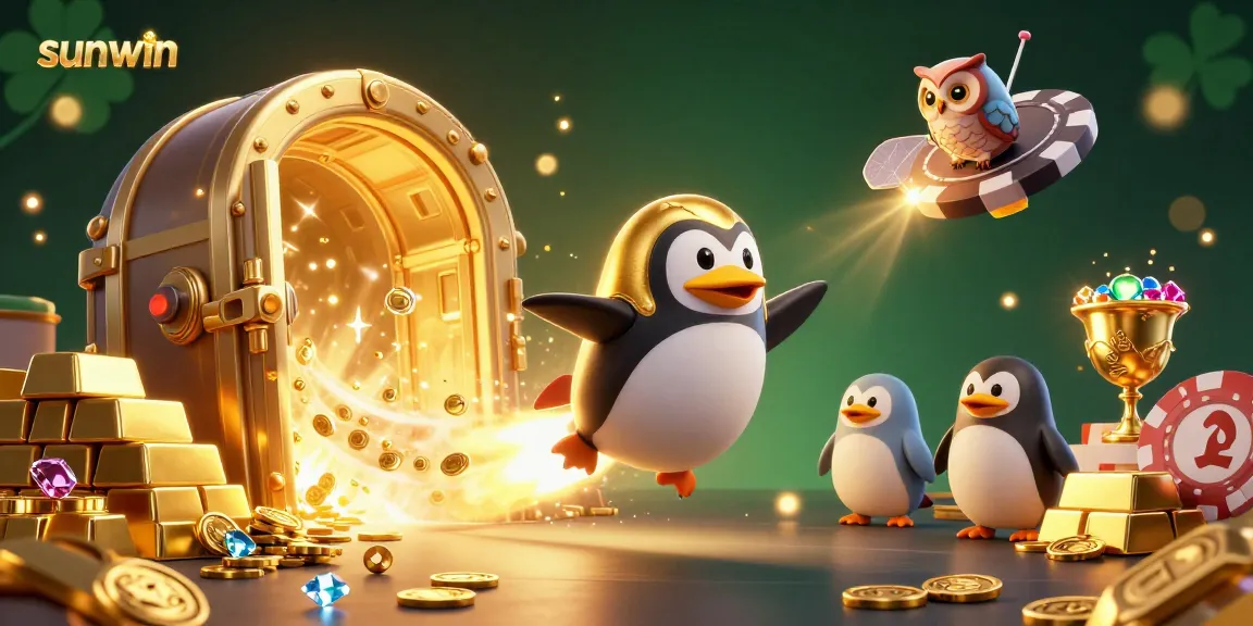 Experience big wins with sunwin in this vibrant casino-themed illustration featuring treasure galore.