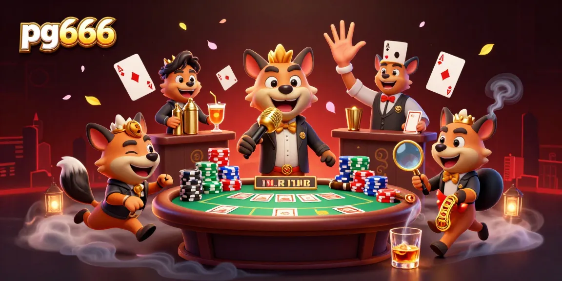 pg666 hyenas perform in a vibrant casino scene with poker elements and lively characters