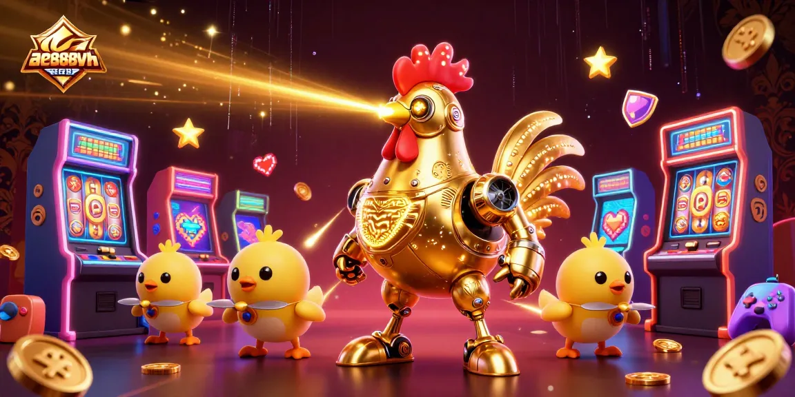 Experience ae888vh's vibrant online casino world with golden rooster robot and dynamic slot elements.