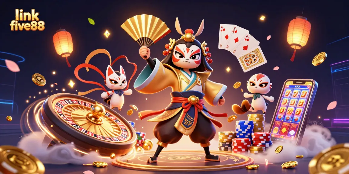 Engage with the vibrant link five88 casino scene showcasing a kabuki warrior and kitsune preparing for a game.
