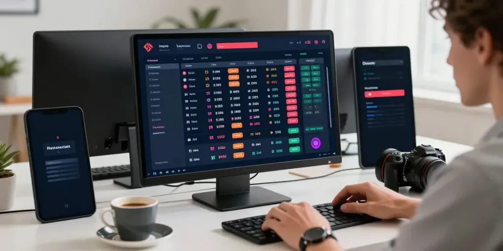 Engaging online sports betting setup at https://fabet.com.mx/ with laptop, coffee, and smartphone.