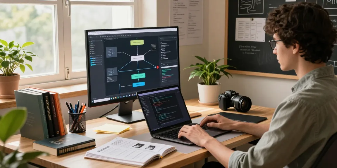 Build internal tools with AI in a modern home office, showcasing a productive workspace.