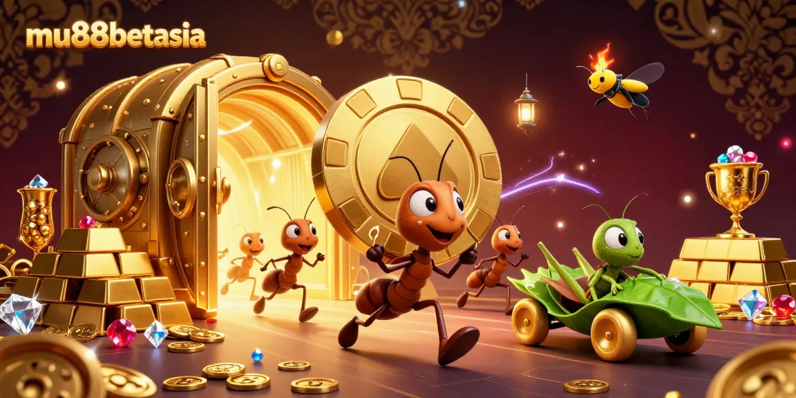 Experience the thrill of adventure with mu88betasia as cartoon ants pull off a poker chip heist in a dazzling casino scene.