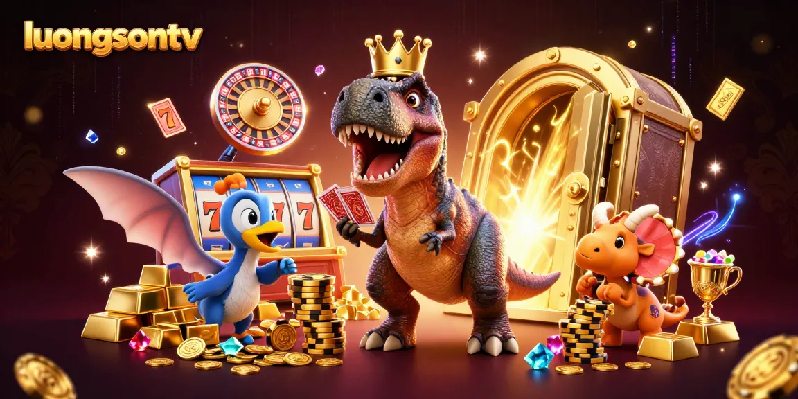 Experience thrilling gameplay at luongsontv with interactive T-Rex and vibrant casino elements