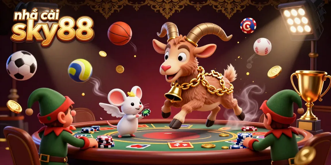 Engage with the thrilling casino world at nhà cái sky88 as festive characters captivate the scene.