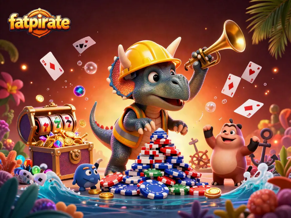 Celebrate wins at FatPirate Casino with exciting games and bonuses in this vibrant digital art.