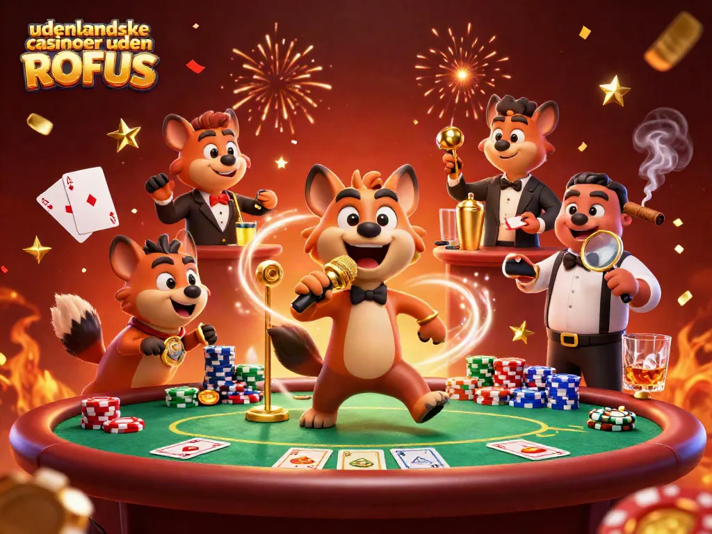 Engage in udenlandske casinoer uden ROFUS with a lively cartoon hyena comedy club scene.
