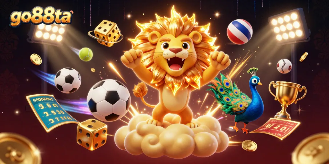 Experience the excitement of go88ta with dynamic sports elements and a roaring lion!
