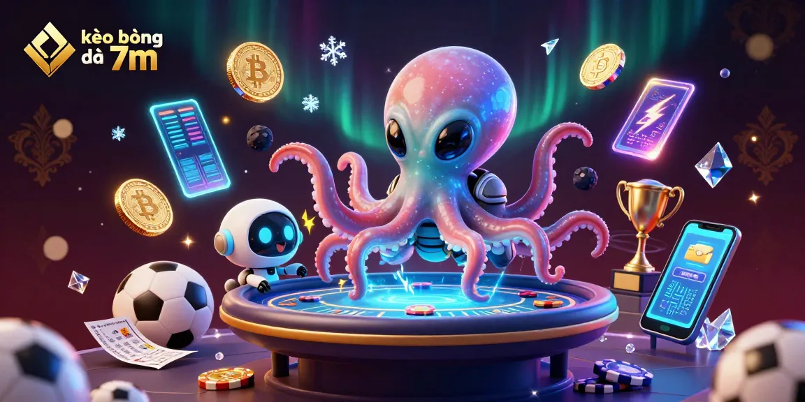 Engage with kèo bóng đá 7m as the alien octopus runs a high-stakes floating poker table.