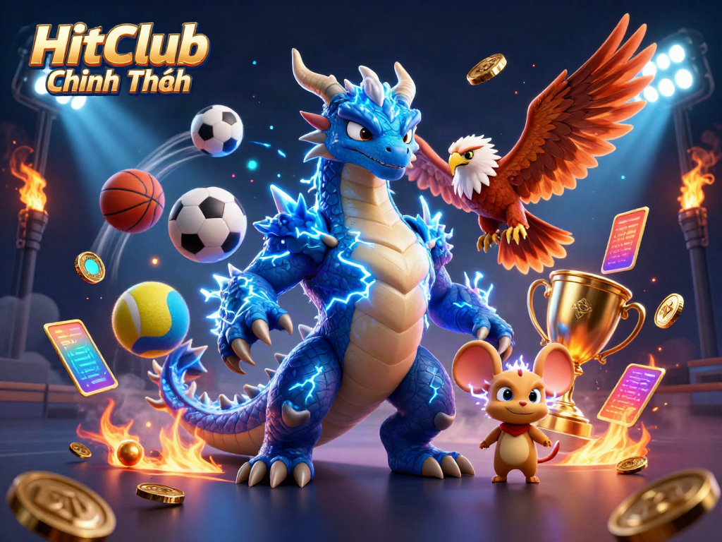 Engage in thrilling gaming at HitClub Chính Thức with vibrant characters and energetic casino elements.