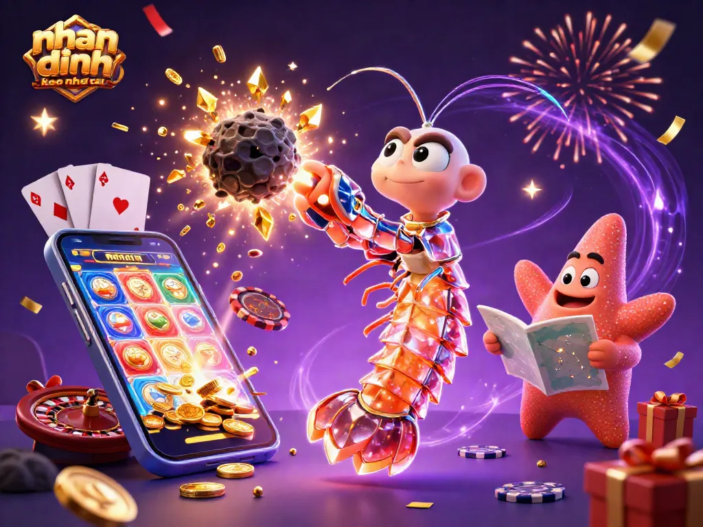 Experience the excitement of gambling with nhan dinh keo nha cai illustrated through galactic characters and vibrant casino elements.