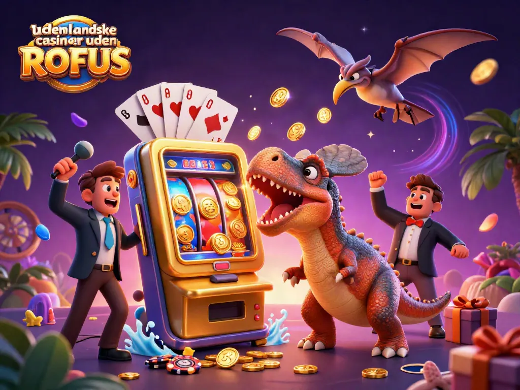 Experience the thrill of udenlandske casinoer uden ROFUS as a pachycephalosaurus wins a jackpot in a vibrant 3D scene.