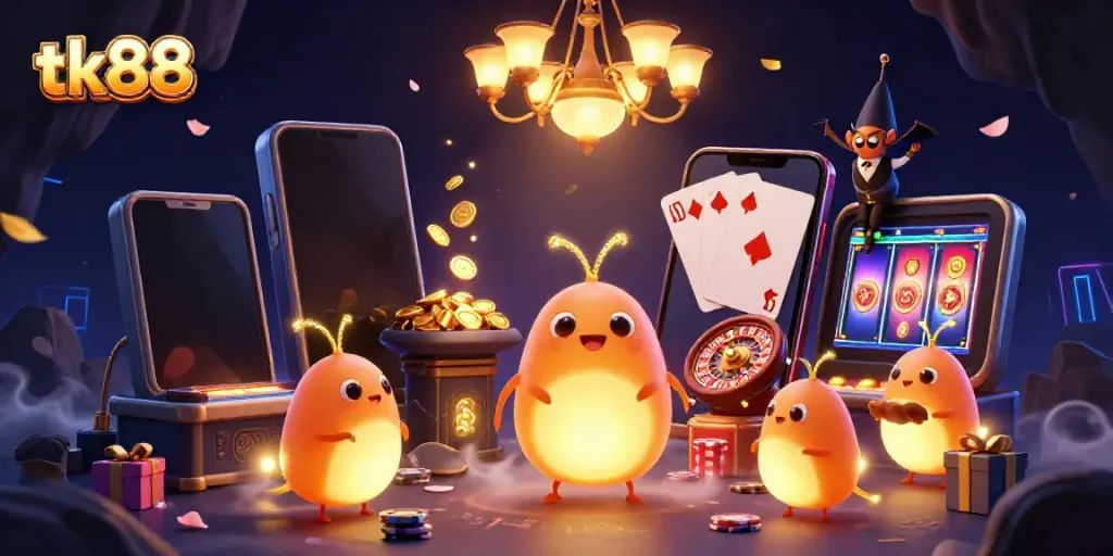 Experience thrilling gameplay with tk88 in a vibrant 3D casino scene full of energy and excitement.