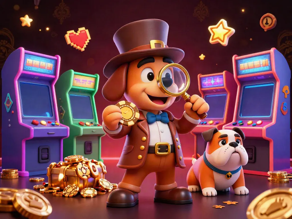 Experience thrilling Nổ hũ adventures with a detective and his companion uncovering hidden treasures in a colorful casino.