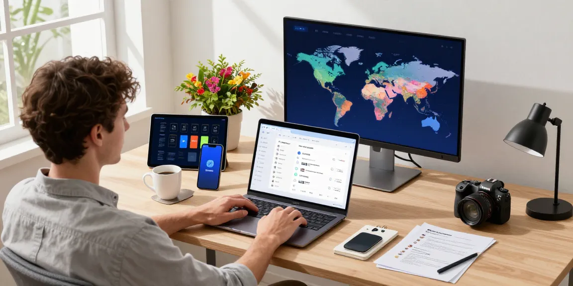 快连 application used by a user in a modern tech workspace, showcasing multitasking tech environment.