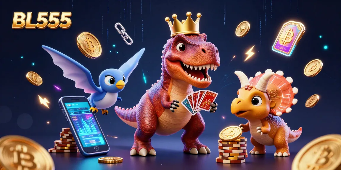 Engage with exciting gameplay at BL555 Casino featuring T-Rex card shuffling and crypto elements.
