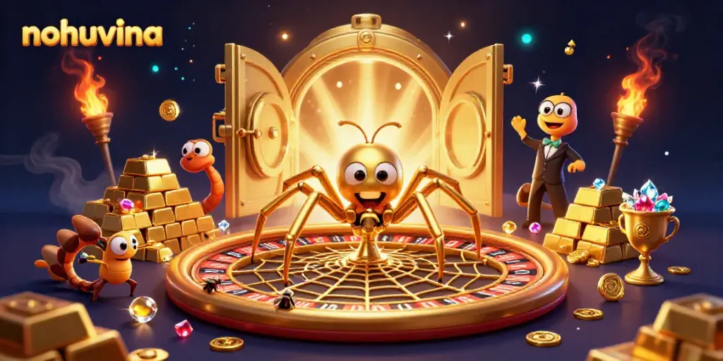 Engage in the excitement of nohuvina as the spider spins a golden roulette web while the fly places bets.