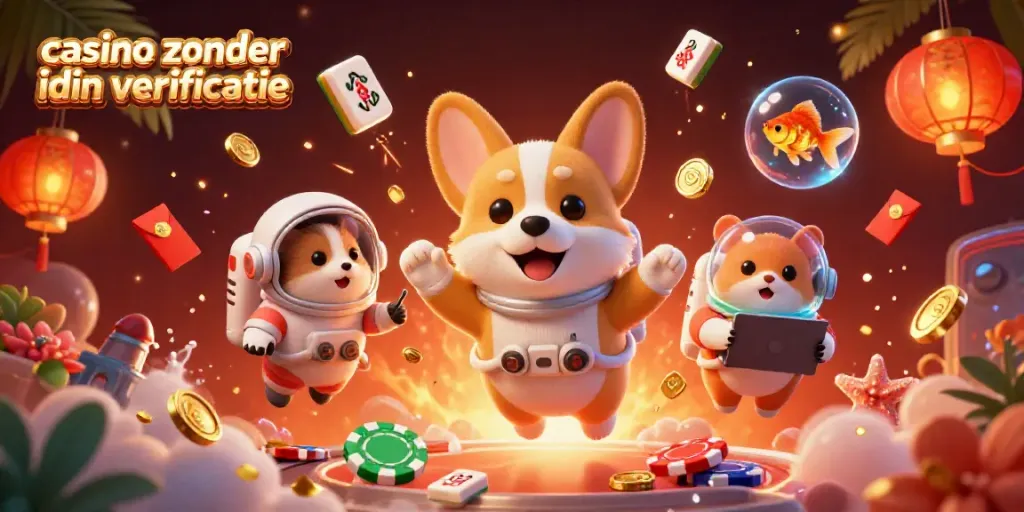 Engage in thrilling fun at a casino zonder idin verificatie with cartoon astronaut corgi and colorful gaming elements.