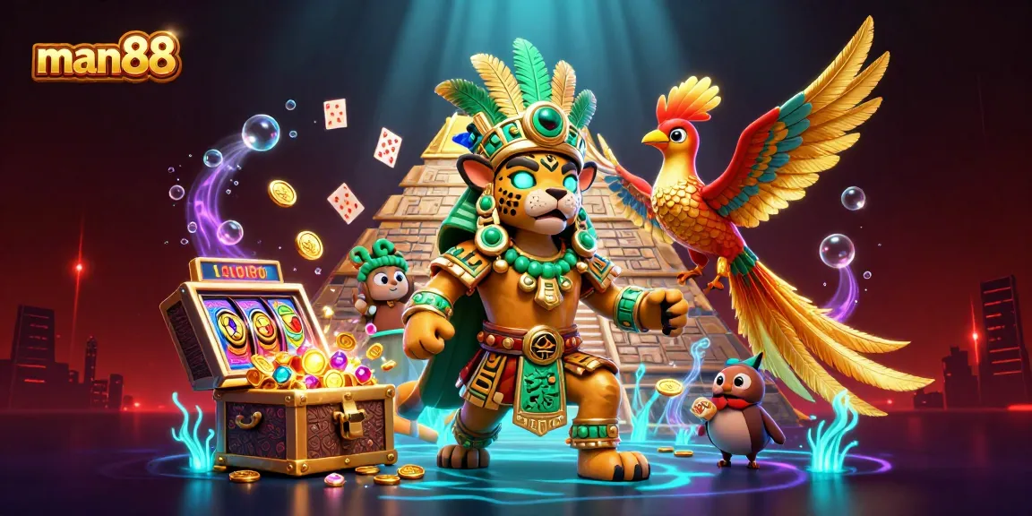 Win big with man88 as the Mayan priest spins slot reels and treasures flow!