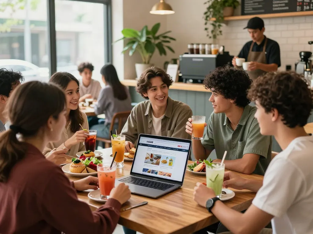 Engaging social scene at a café featuring rokok88 alternatif discussions among friends.