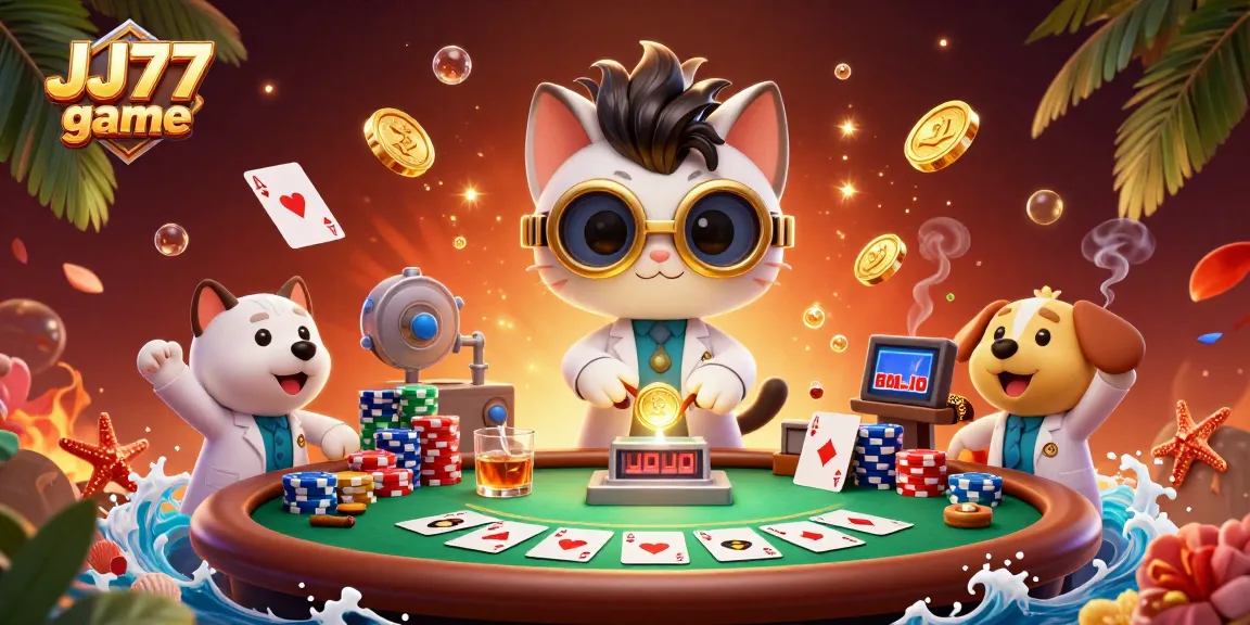 Experience the thrilling JJ77 game with a colorful 3D cartoon scene of fun and excitement!