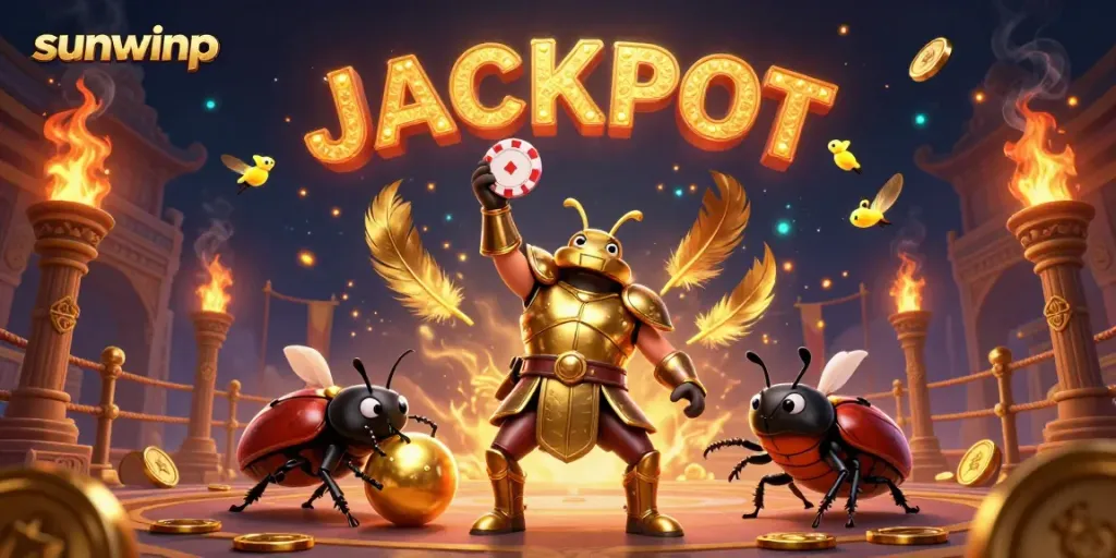 Experience the excitement of sunwinp winning with a heroic beetle in a dynamic casino scene.