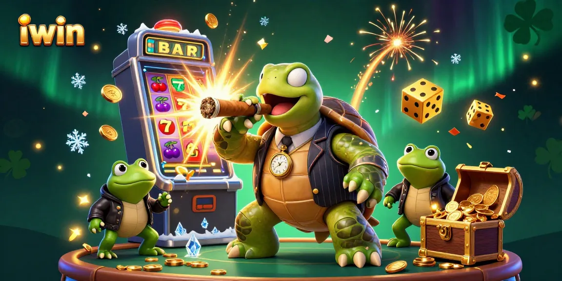 Spin the reels with iwin’s vibrant casino scene featuring a unique turtle mobster and dynamic elements.