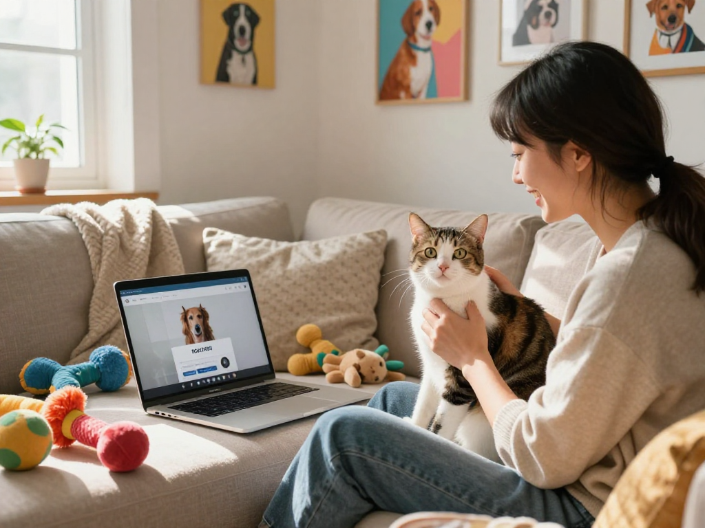 Pet owner using rokok88 login to connect with Anabul Squad community while showcasing their pets.