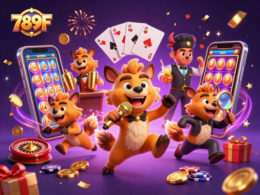 Experience excitement and fun at 789F casino with lively hyenas enjoying games and entertainment.