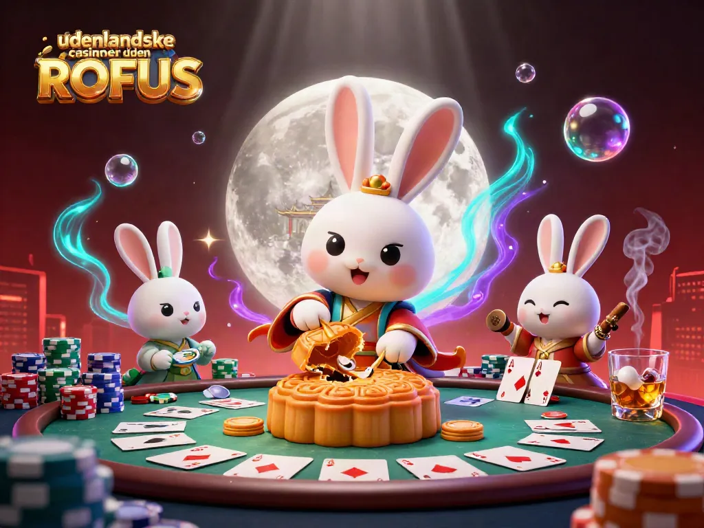 Experience udenlandske casinoer uden ROFUS with a vibrant moon rabbit scene revealing poker chips.
