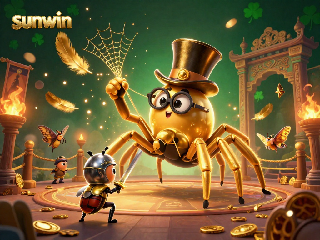 Experience the thrill of sunwin with a colorful 3D casino scene featuring unique characters and golden rewards.