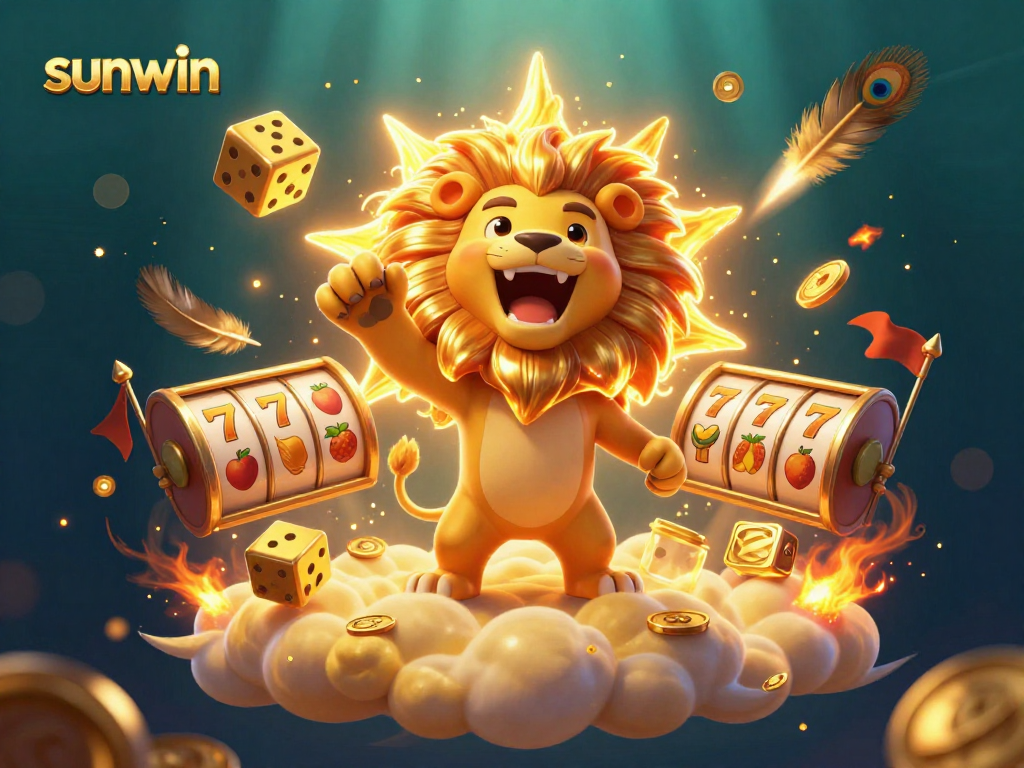 Engage with sunwin's vibrant 3D casino scene showcasing the playful sun lion and golden dice.