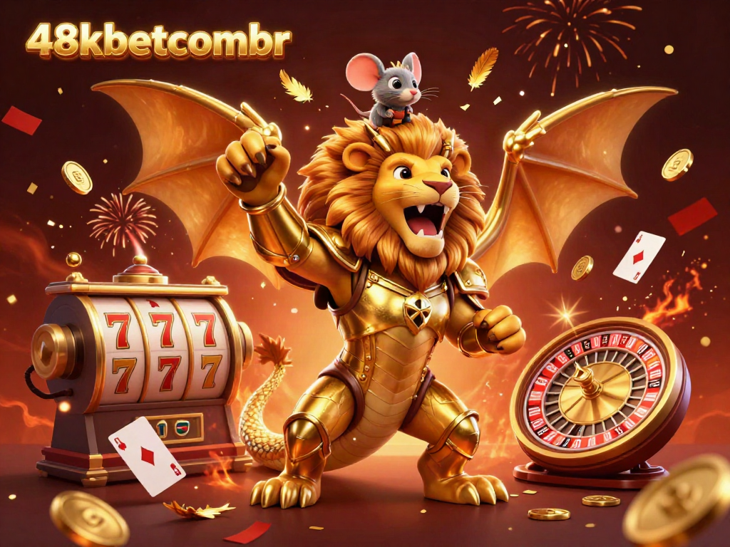 Win big at 48xbetcombr with a dynamic scene of golden chimera and casino elements.