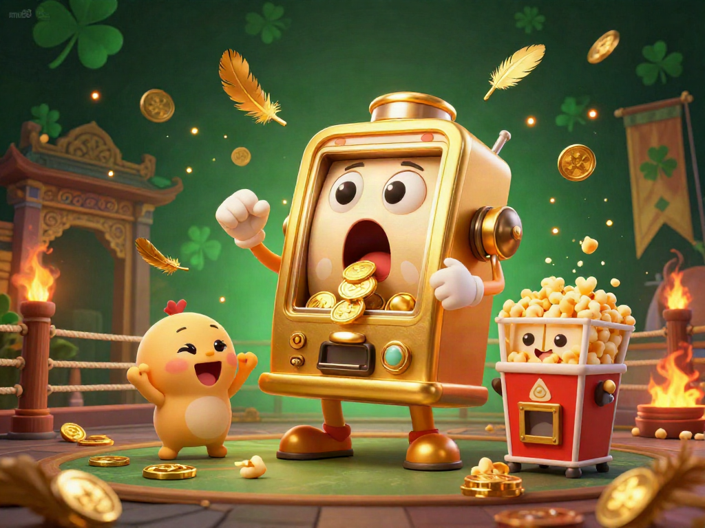 mu88 slot machines celebrate a jackpot with coins overflowing in a vibrant casino scene.