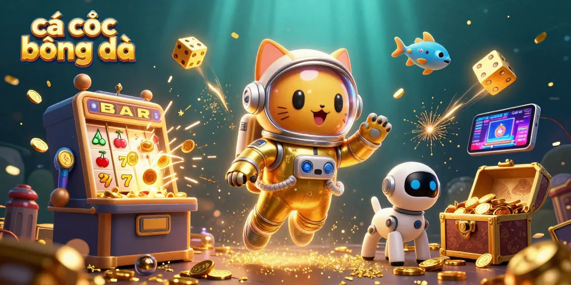 Experience cá cược bóng đá excitement with astronauts and casino elements in an engaging 3D illustration.