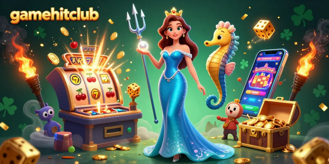 Experience the excitement of gamehitclub as the seahorse king and enchanting lady celebrate jackpots and bonuses!